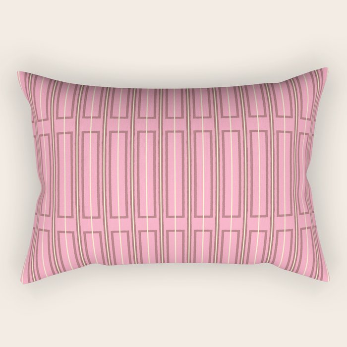 Eclectic Geometric Geo Box Striped Pattern in Pink Brown Cream Rectangular Pillow Gallery Image 2
