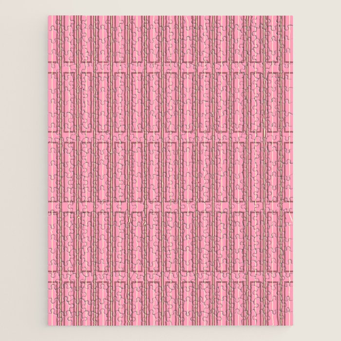 Eclectic Geometric Geo Box Striped Pattern in Pink Brown Cream Jigsaw Puzzle Gallery Image 1