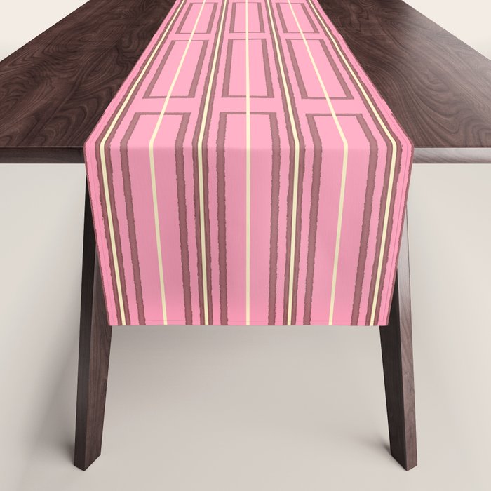 Eclectic Geometric Geo Box Striped Pattern in Pink Brown Cream Table Runner Gallery Image 1