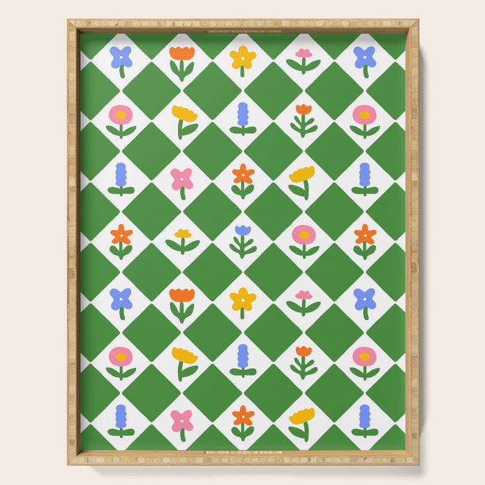 Colorful geometric flower art pattern Serving Tray Gallery Image 1