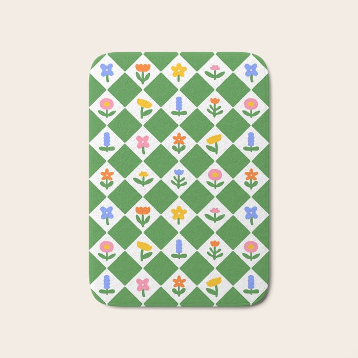 Colorful geometric flower art pattern Bath Mat Gallery Image 1