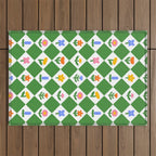 Colorful geometric flower art pattern Outdoor Rug Gallery Image 1