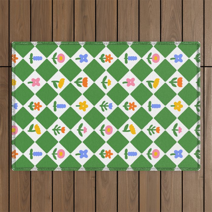 Colorful geometric flower art pattern Outdoor Rug Gallery Image 1