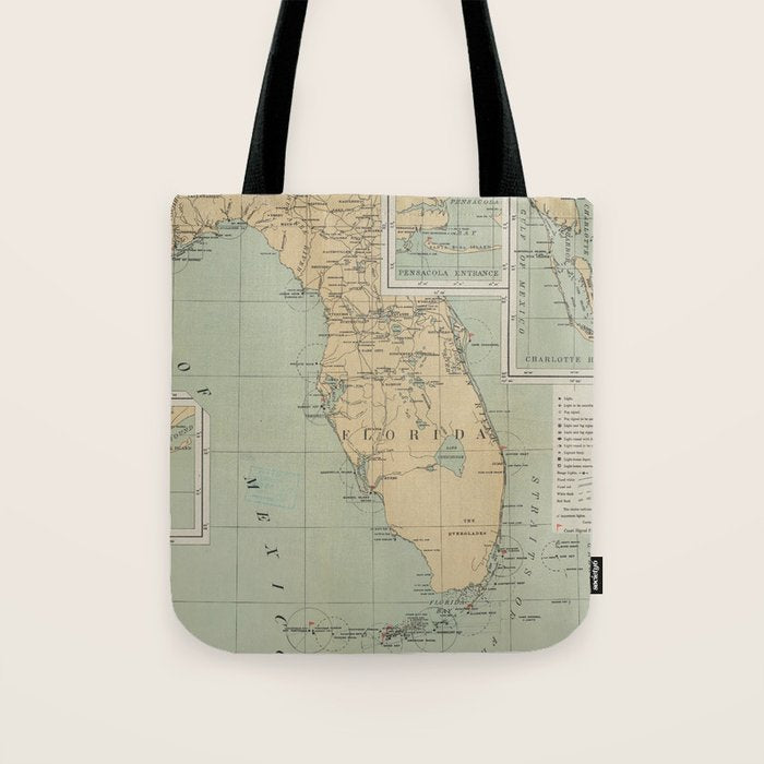 Vintage Lighthouse Map of Florida (1898) Tote Bag Gallery Image 1