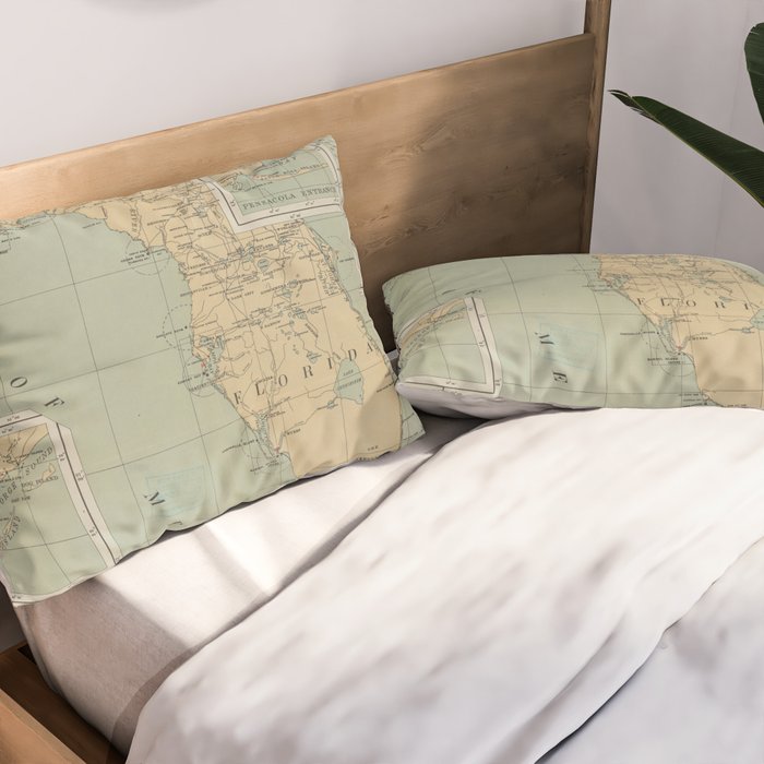 Vintage Lighthouse Map of Florida (1898) Pillow Sham Gallery Image 2