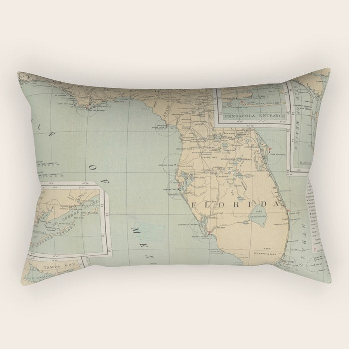 Vintage Lighthouse Map of Florida (1898) Rectangular Pillow Gallery Image 2