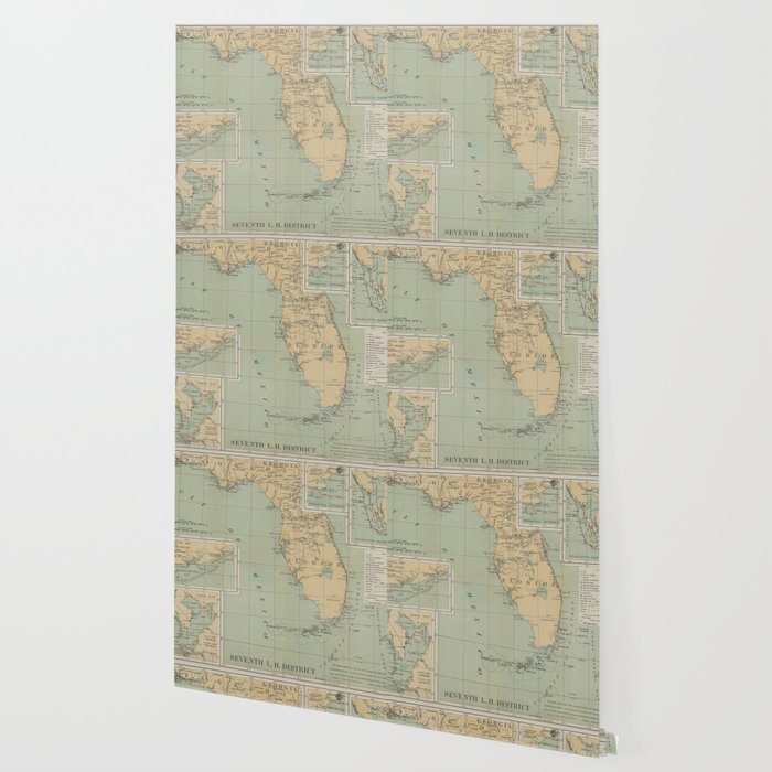 Vintage Lighthouse Map of Florida (1898) Wallpaper Gallery Image 2