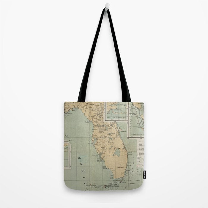Vintage Lighthouse Map of Florida (1898) Tote Bag Gallery Image 2