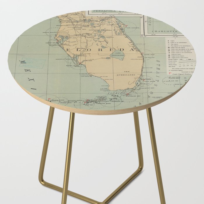 Vintage Lighthouse Map of Florida (1898) Side Table Gallery Image 2