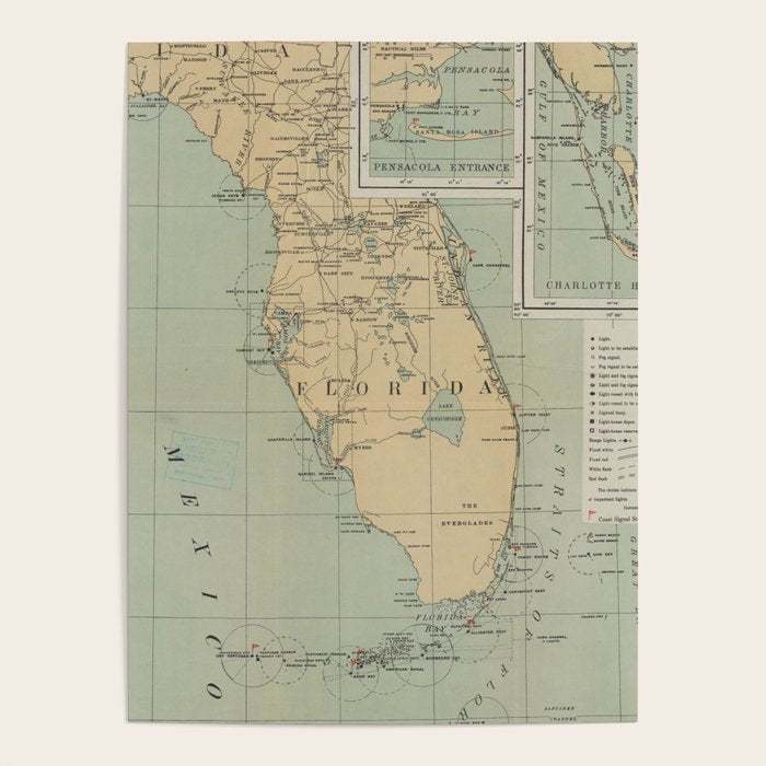 Vintage Lighthouse Map of Florida (1898) Poster Gallery Image 4