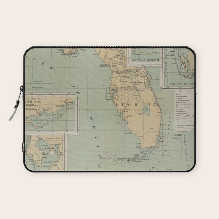 Vintage Lighthouse Map of Florida (1898) Laptop Sleeve Gallery Image 1