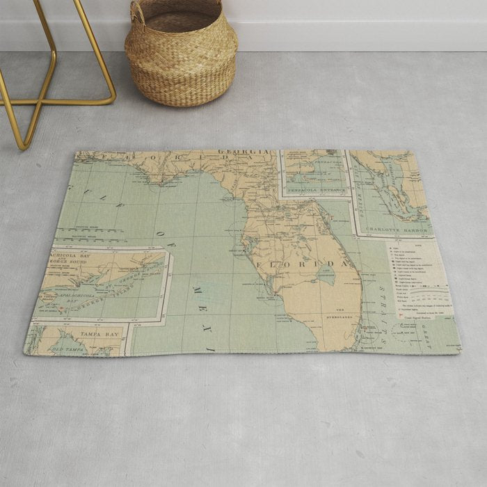 Vintage Lighthouse Map of Florida (1898) Rug Gallery Image 1