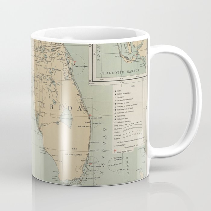 Vintage Lighthouse Map of Florida (1898) Coffee Mug Gallery Image 1