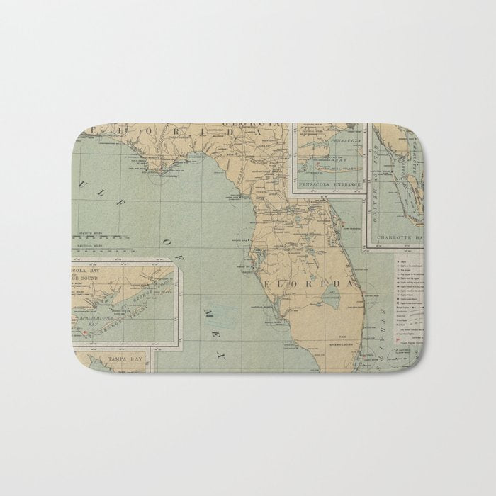 Vintage Lighthouse Map of Florida (1898) Bath Mat Gallery Image 1