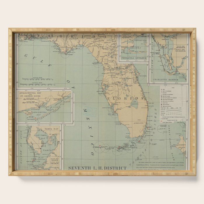 Vintage Lighthouse Map of Florida (1898) Serving Tray Gallery Image 1