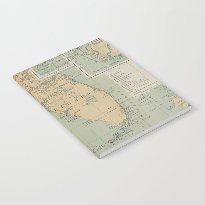 Vintage Lighthouse Map of Florida (1898) Notebook Gallery Image 1