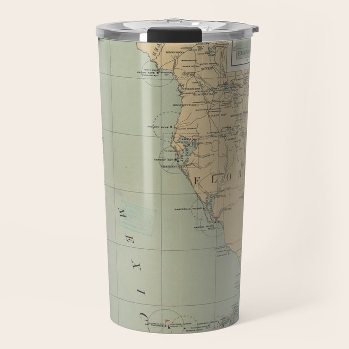 Vintage Lighthouse Map of Florida (1898) Travel Mug Gallery Image 1