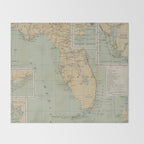 Vintage Lighthouse Map of Florida (1898) Throw Blanket Gallery Image 2