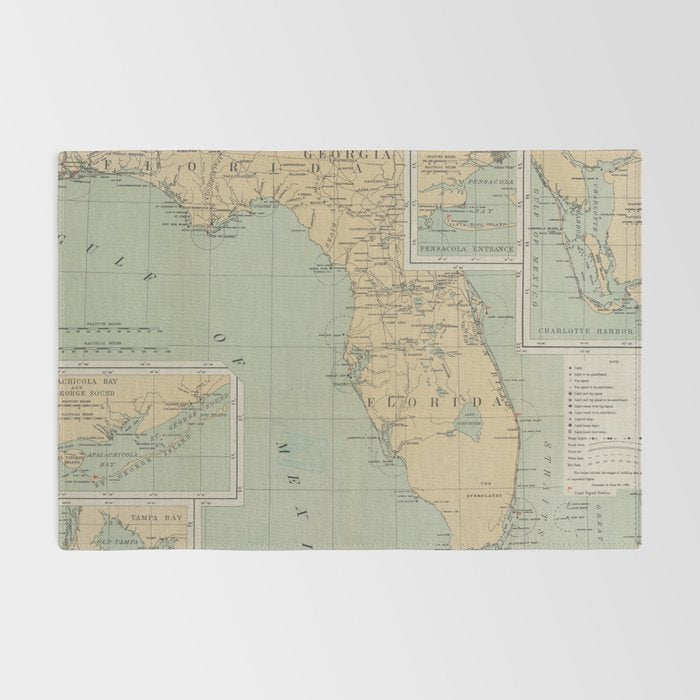 Vintage Lighthouse Map of Florida (1898) Rug Gallery Image 2