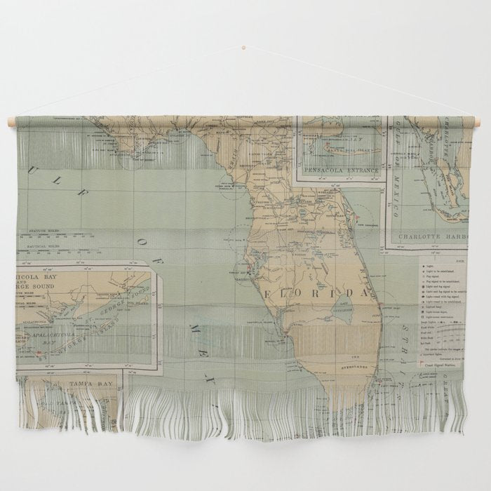 Vintage Lighthouse Map of Florida (1898) Wall Hanging Gallery Image 1