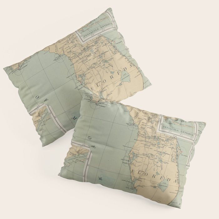 Vintage Lighthouse Map of Florida (1898) Pillow Sham Gallery Image 3