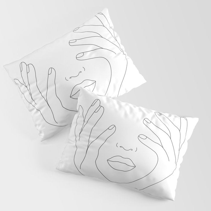 Minimal Line Art Woman with Hands on Face Pillow Sham Gallery Image 3