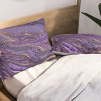 Purple Marble Glitter Gold Fluid Painting Pouring Jupiter Surface Glamorous Shiny Metallic Accents Pillow Sham Gallery Image 2