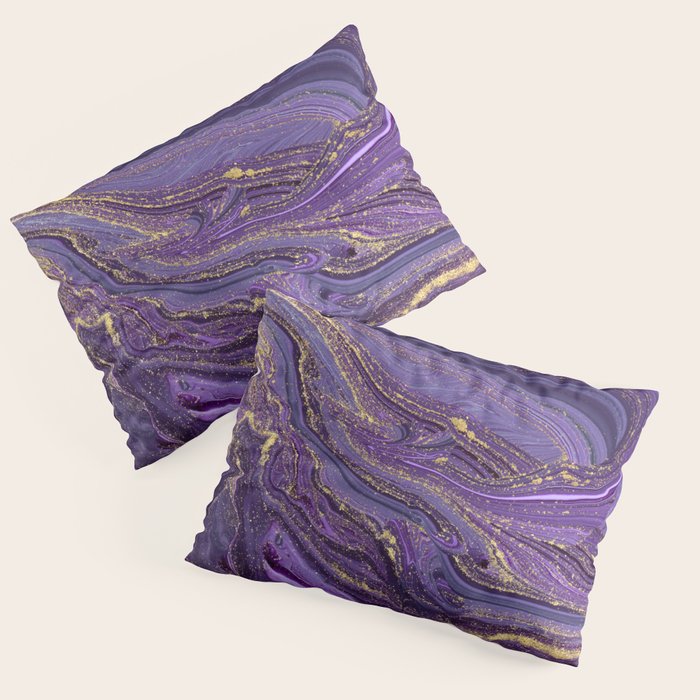 Purple Marble Glitter Gold Fluid Painting Pouring Jupiter Surface Glamorous Shiny Metallic Accents Pillow Sham Gallery Image 3