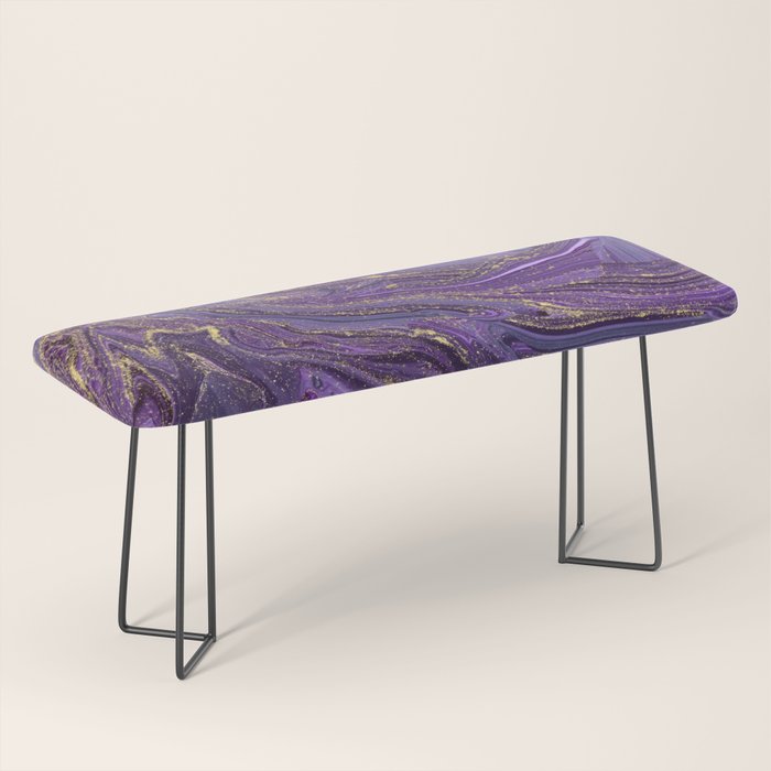 Purple Marble Glitter Gold Fluid Painting Pouring Jupiter Surface Glamorous Shiny Metallic Accents Bench Gallery Image 1