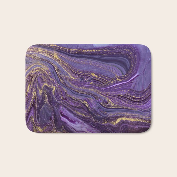 Purple Marble Glitter Gold Fluid Painting Pouring Jupiter Surface Glamorous Shiny Metallic Accents Bath Mat Gallery Image 1