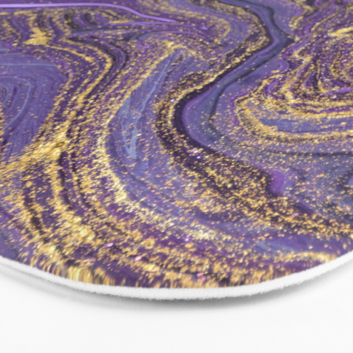 Purple Marble Glitter Gold Fluid Painting Pouring Jupiter Surface Glamorous Shiny Metallic Accents Bath Mat Gallery Image 3