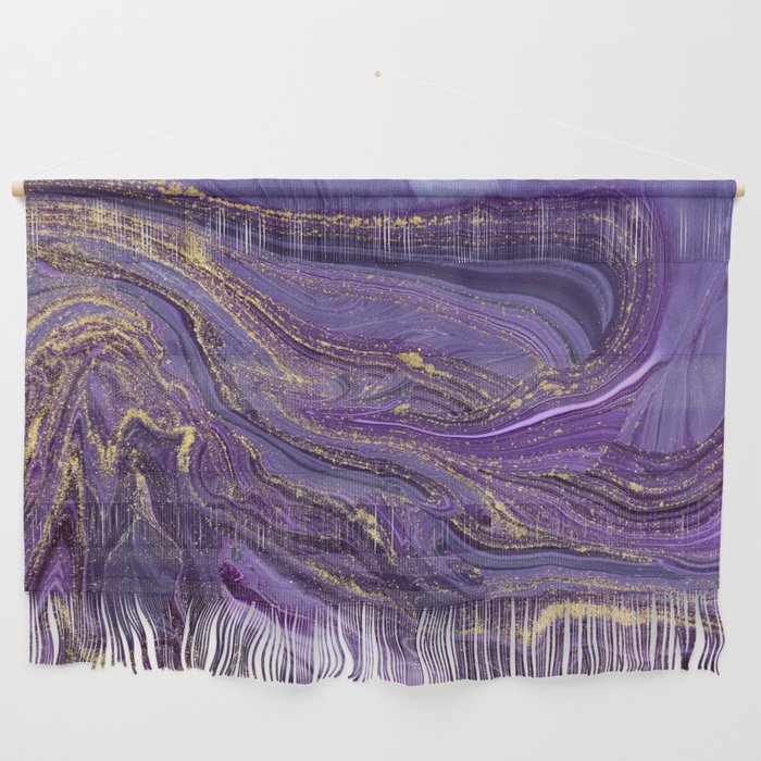 Purple Marble Glitter Gold Fluid Painting Pouring Jupiter Surface Glamorous Shiny Metallic Accents Wall Hanging Gallery Image 1