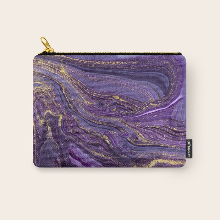 Purple Marble Glitter Gold Fluid Painting Pouring Jupiter Surface Glamorous Shiny Metallic Accents Carry All Pouch Gallery Image 1