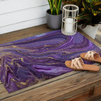Purple Marble Glitter Gold Fluid Painting Pouring Jupiter Surface Glamorous Shiny Metallic Accents Outdoor Rug Gallery Image 2