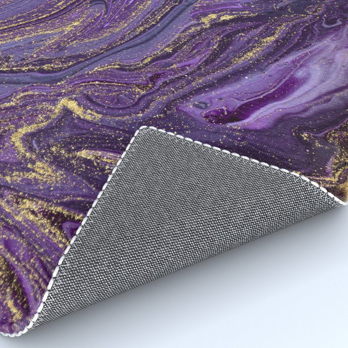 Purple Marble Glitter Gold Fluid Painting Pouring Jupiter Surface Glamorous Shiny Metallic Accents Rug Gallery Image 4