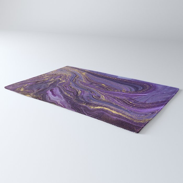 Purple Marble Glitter Gold Fluid Painting Pouring Jupiter Surface Glamorous Shiny Metallic Accents Rug Gallery Image 3