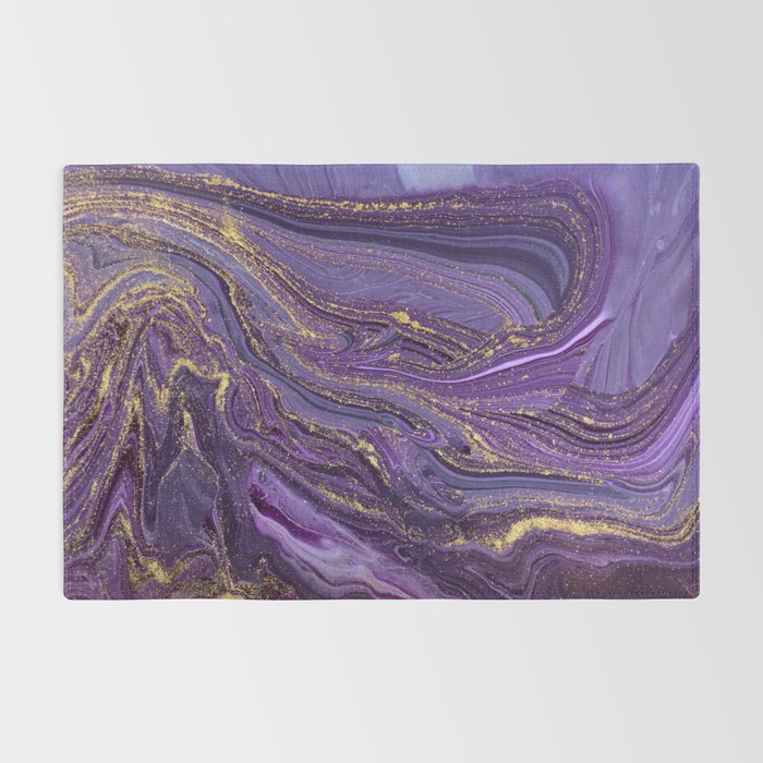 Purple Marble Glitter Gold Fluid Painting Pouring Jupiter Surface Glamorous Shiny Metallic Accents Rug Gallery Image 2