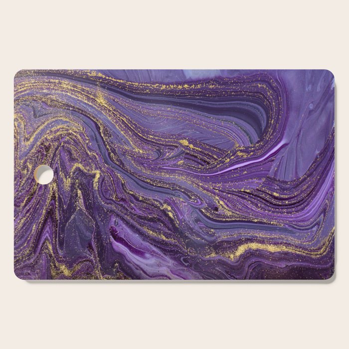 Purple Marble Glitter Gold Fluid Painting Pouring Jupiter Surface Glamorous Shiny Metallic Accents Cutting Board Gallery Image 1