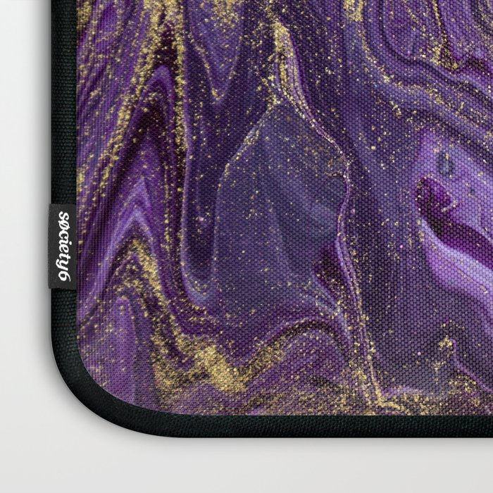 Purple Marble Glitter Gold Fluid Painting Pouring Jupiter Surface Glamorous Shiny Metallic Accents Laptop Sleeve Gallery Image 3