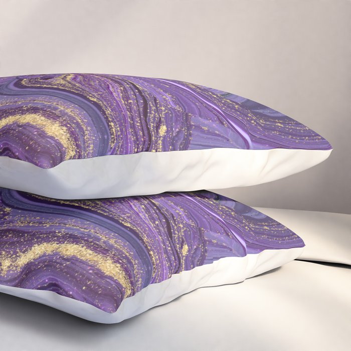 Purple Marble Glitter Gold Fluid Painting Pouring Jupiter Surface Glamorous Shiny Metallic Accents Pillow Sham Gallery Image 3
