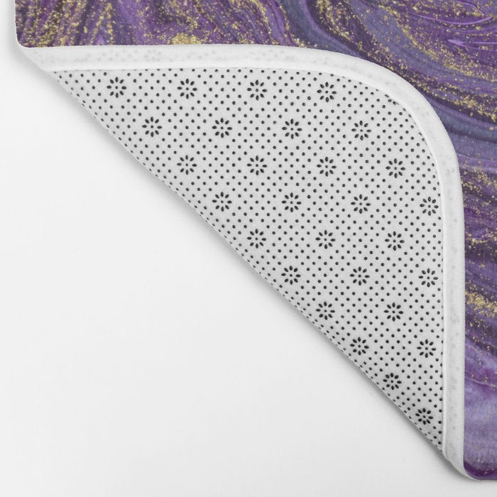 Purple Marble Glitter Gold Fluid Painting Pouring Jupiter Surface Glamorous Shiny Metallic Accents Bath Mat Gallery Image 2