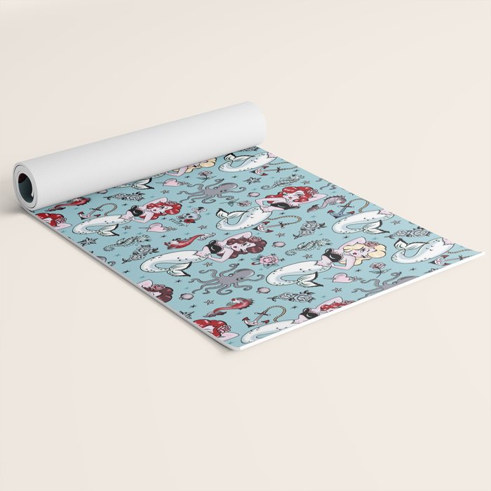 Molly Mermaid vintage pinup inspired nautical tattoo Yoga Mat Gallery Image 2