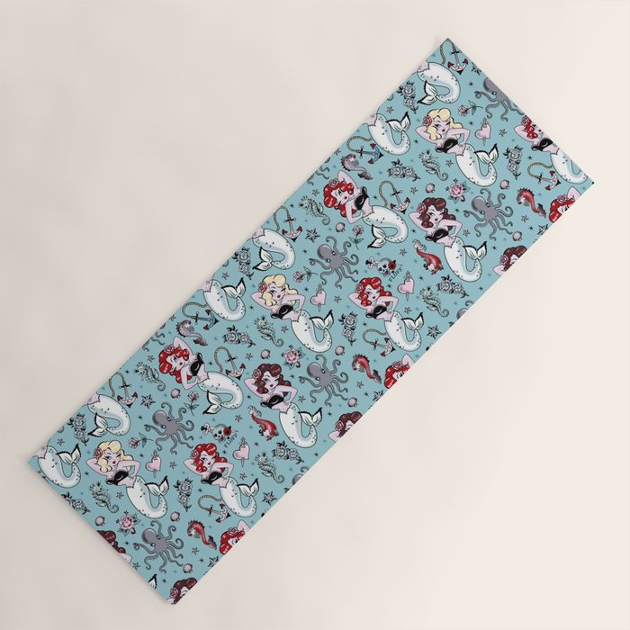 Molly Mermaid vintage pinup inspired nautical tattoo Yoga Mat Gallery Image 1