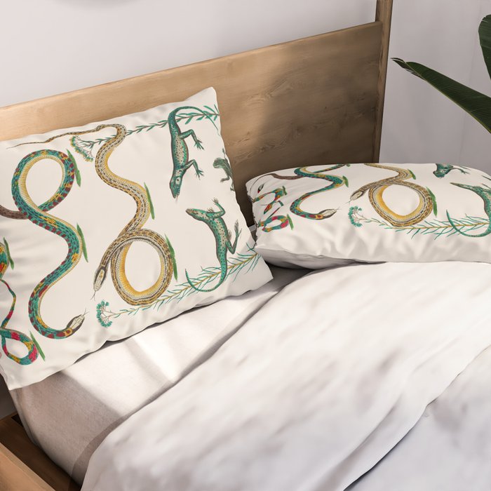 Albertus Seba Snakes And Lizards Teal Pillow Sham Gallery Image 2