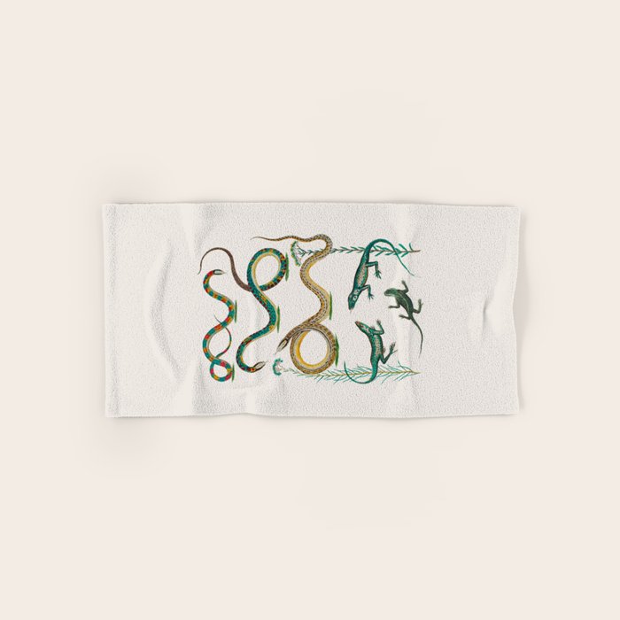Albertus Seba Snakes And Lizards Teal Bath Towel Gallery Image 1