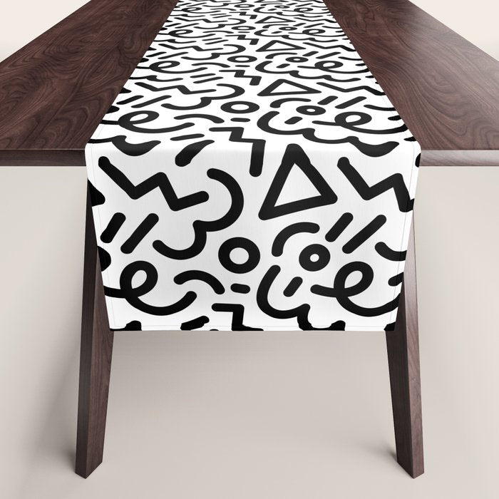 Abstract black and white line doodle pattern Table Runner Gallery Image 1