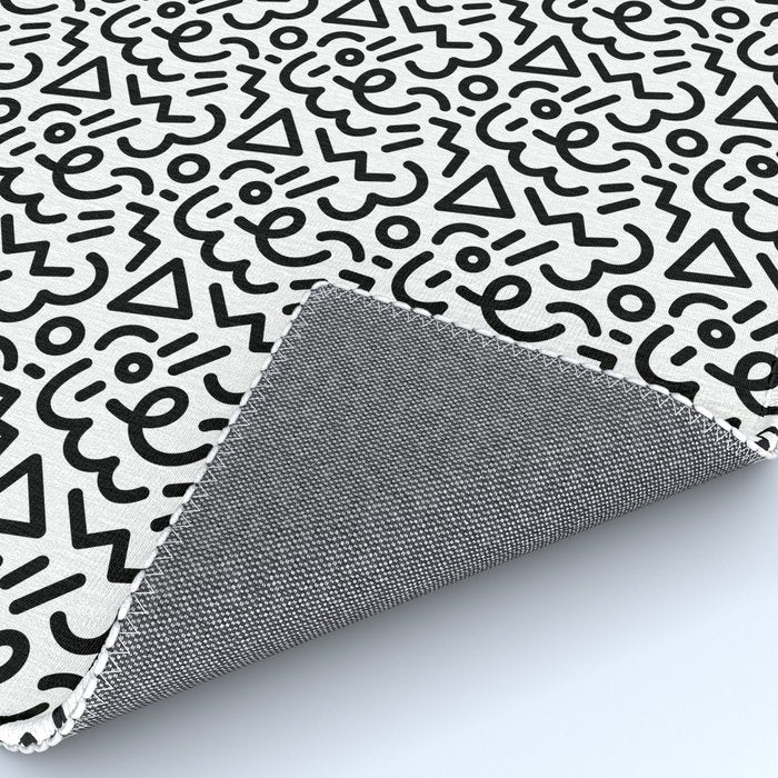 Abstract black and white line doodle pattern Rug Gallery Image 4