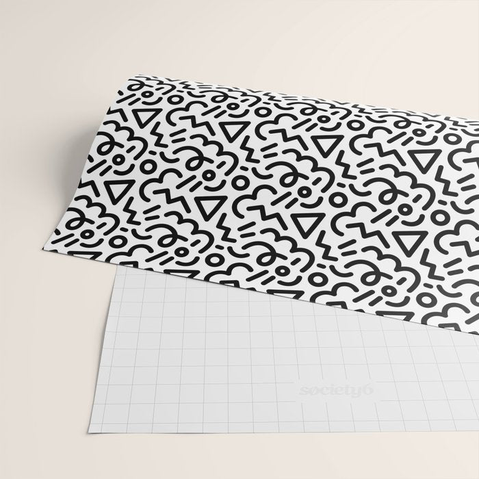 Abstract black and white line doodle pattern Wrapping Paper Gallery Image 2