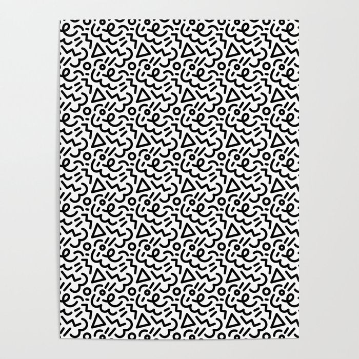 Abstract black and white line doodle pattern Poster Gallery Image 4