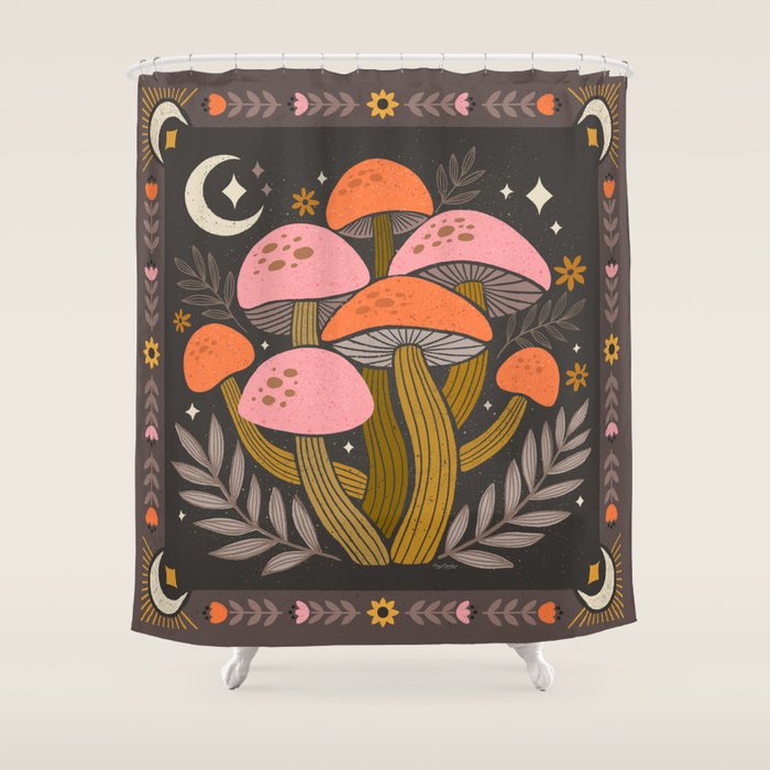 Mushrooms and Moons - Dark Shower Curtain Gallery Image 1